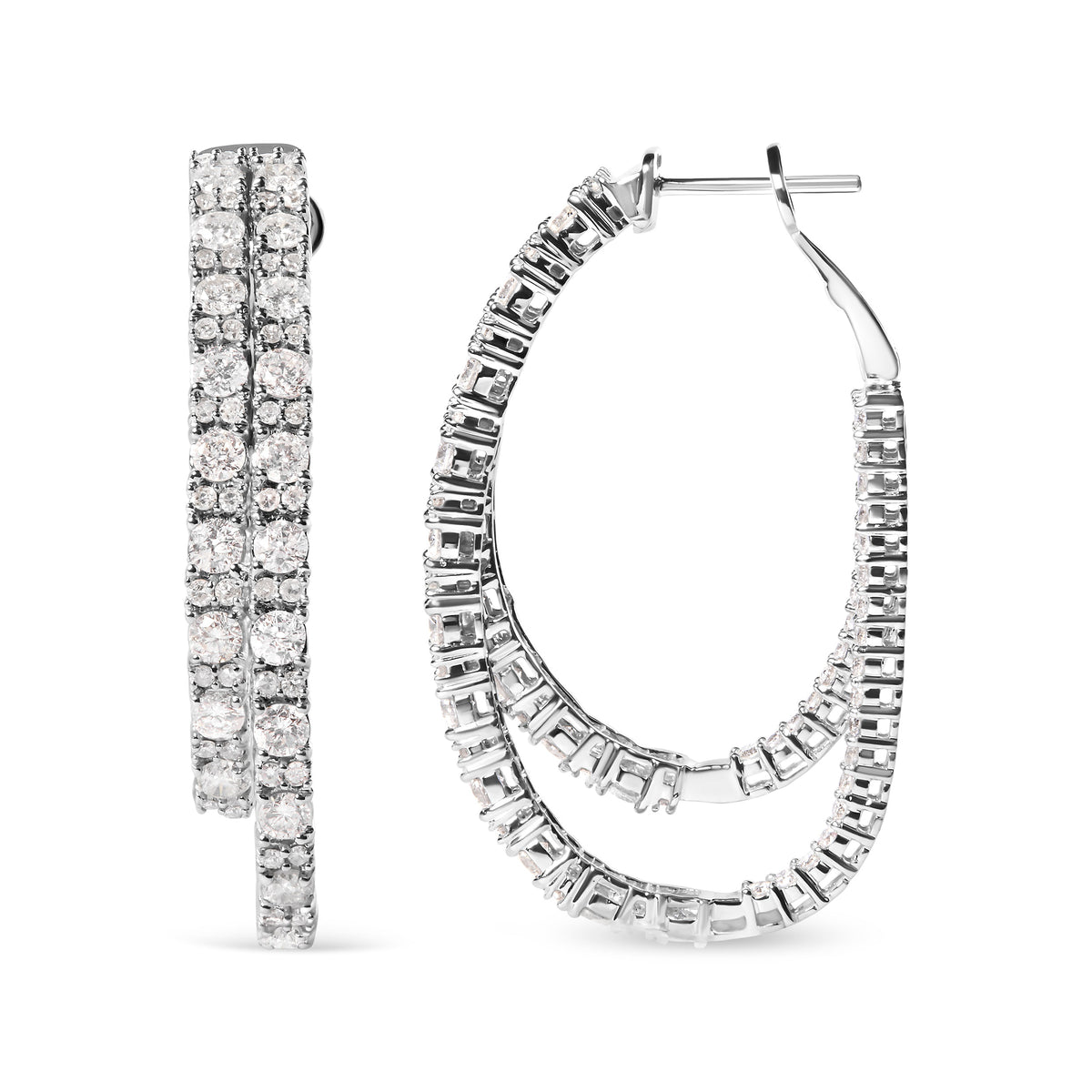 Pendientes de doble aro asimétricos con diamantes de 4,0 quilates en total, oro blanco de 14 quilates (color I-J, claridad I1-I2)