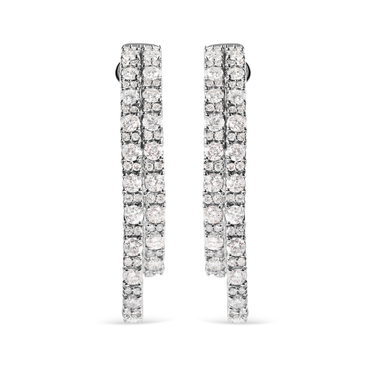 Pendientes de doble aro asimétricos con diamantes de 4,0 quilates en total, oro blanco de 14 quilates (color I-J, claridad I1-I2)