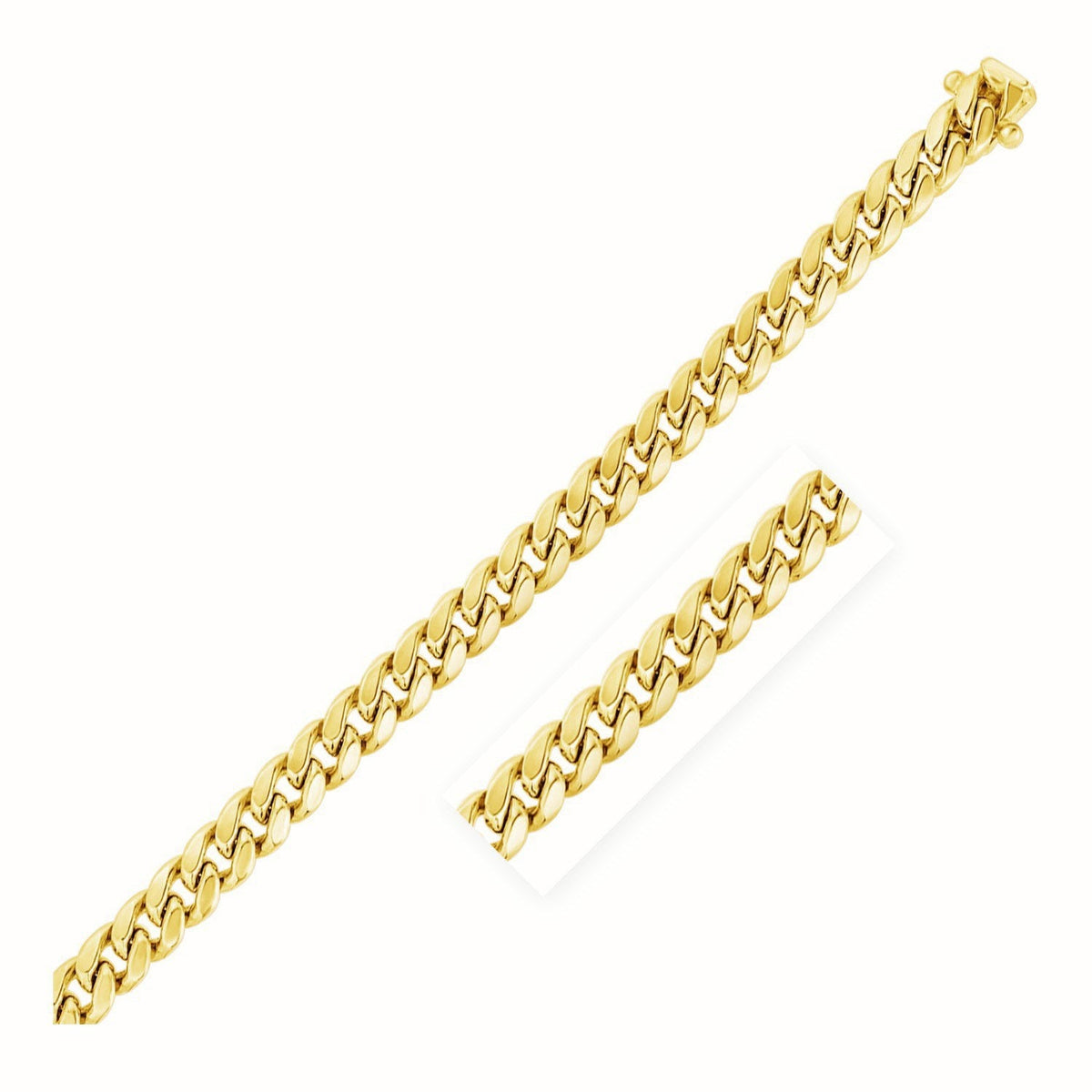 Cadena Cubana Miami Semisólida de Oro Amarillo de 10k y 7,25mm