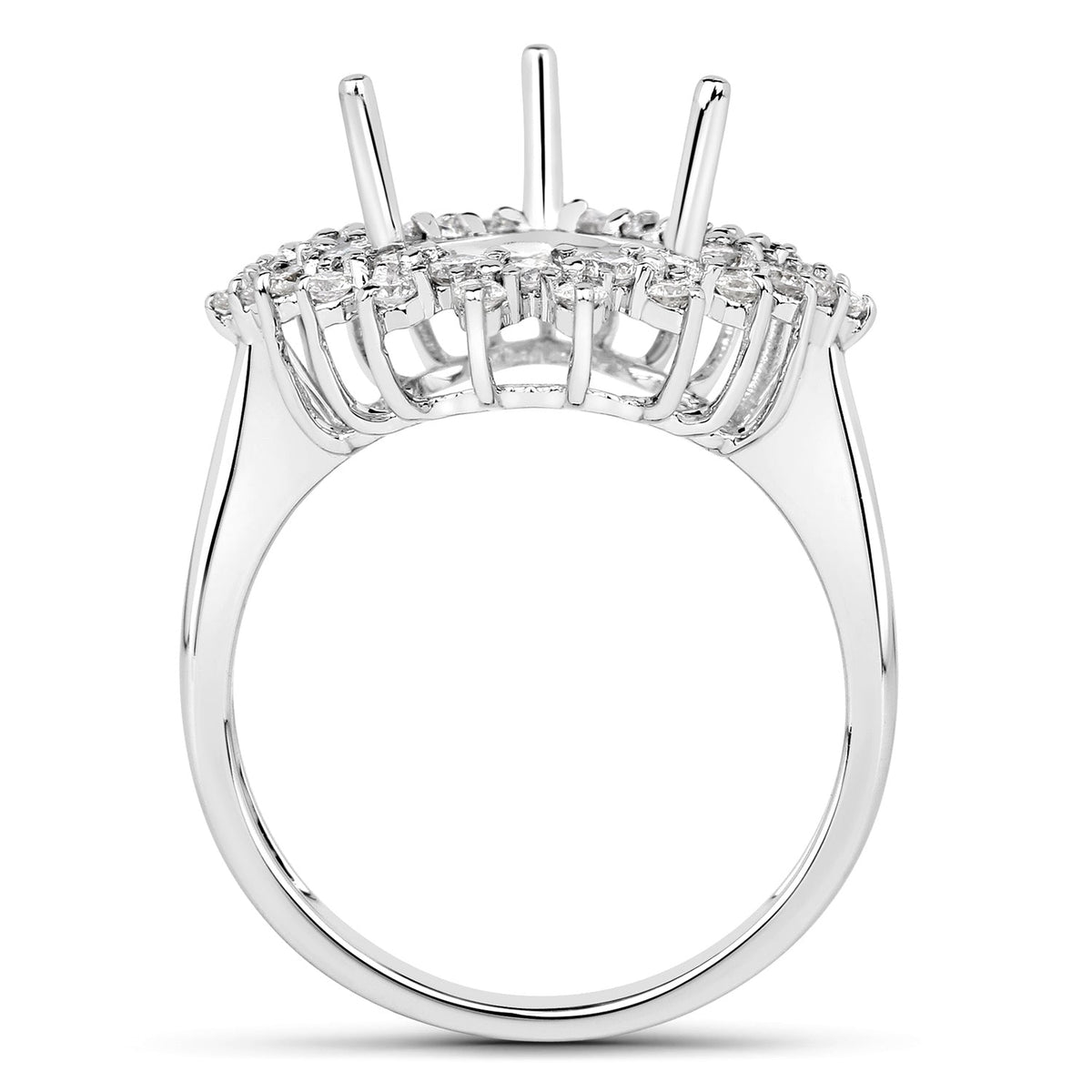 Anillo semimontado de oro blanco de 14K con diamante blanco genuino de 0.89 quilates - para gema de pera de 11x9mm