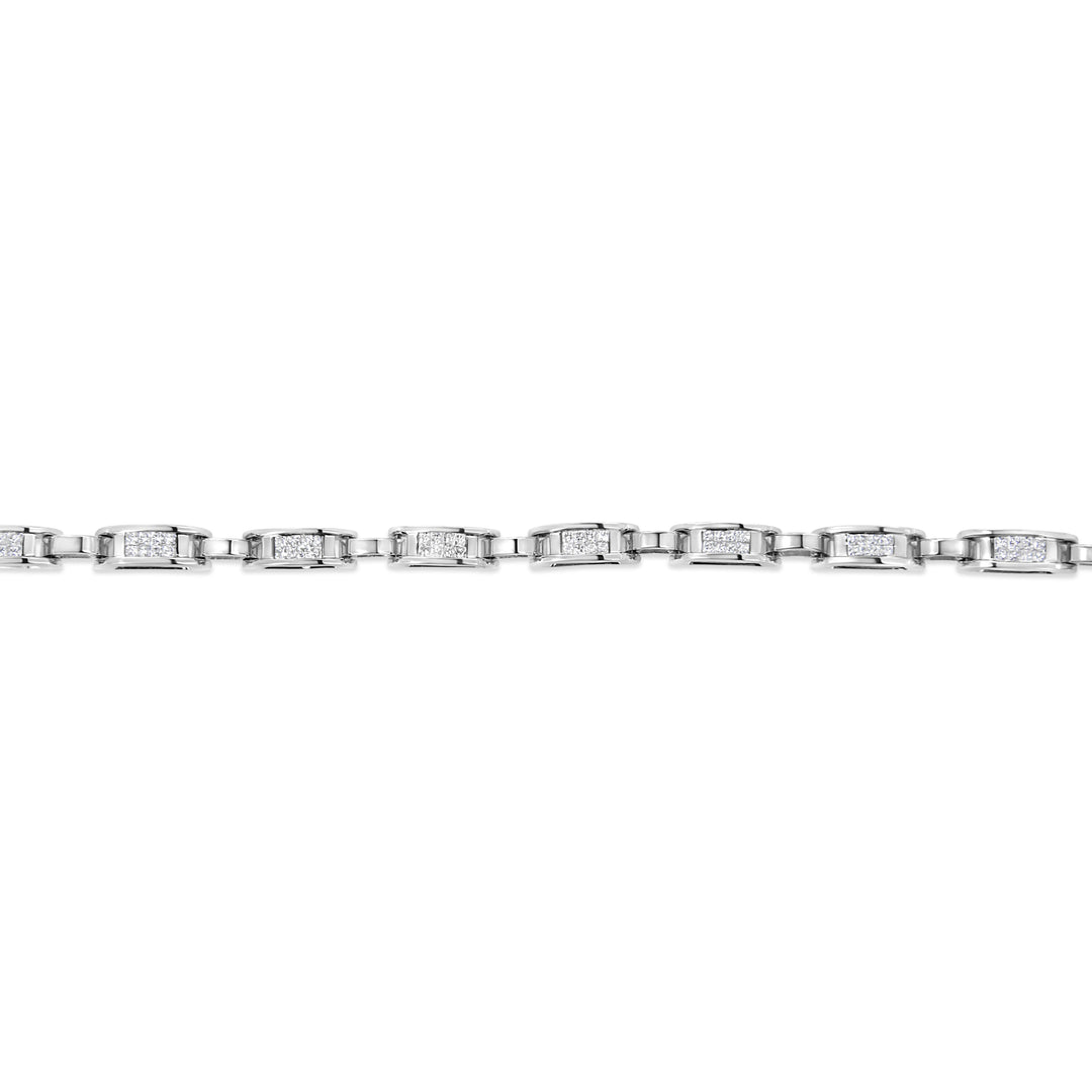 Pulsera de eslabones con diamantes de corte princesa de 1,00 quilates en oro blanco de 14 quilates (color I-J, claridad I1-I2) - Talla 7,25