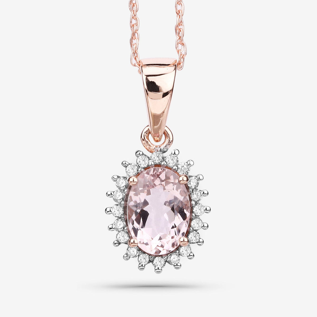 0.81 Carat Genuine Morganite and White Diamond 14K Rose Gold Pendant - image 4 of 14