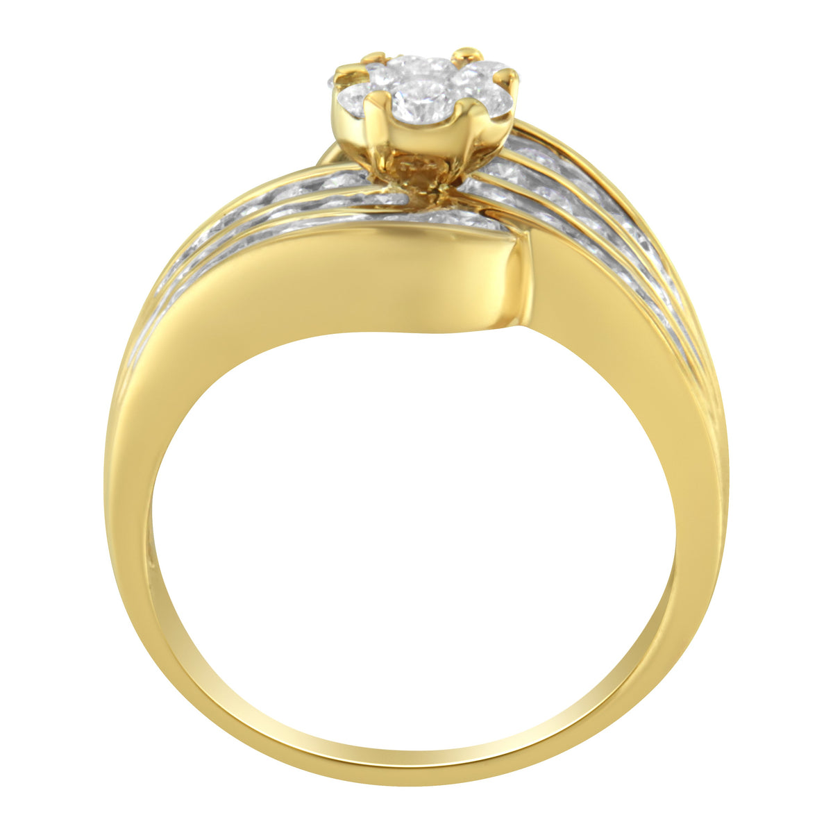 Anillo tipo cóctel en oro amarillo de 14K con diamantes (1 1/2 Cttw, color H-I, claridad SI2-I1) - Talla 7