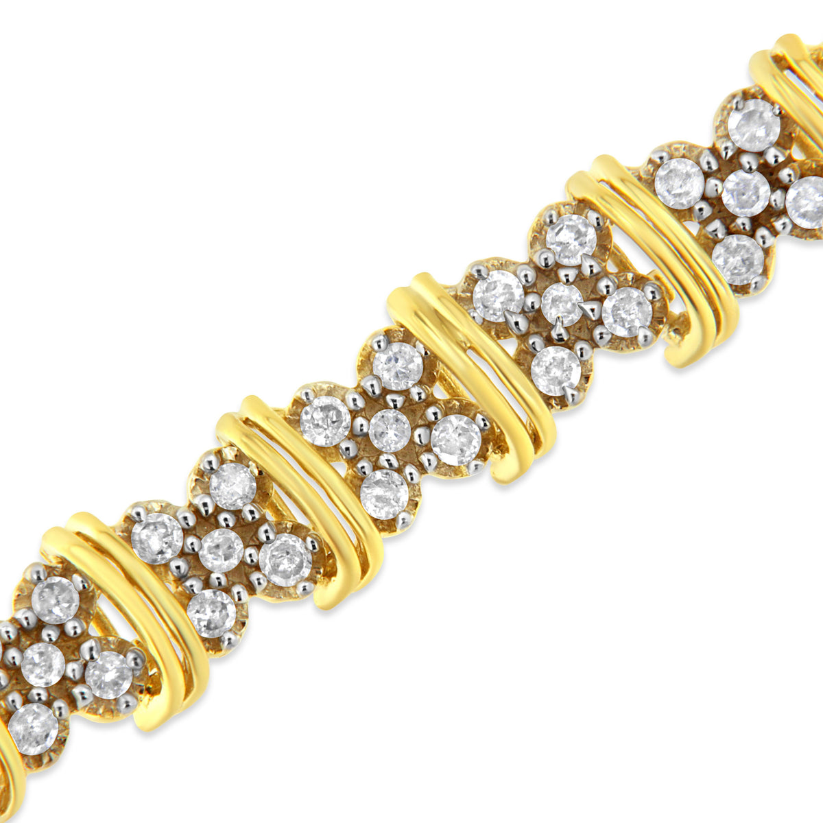 Pulsera de eslabones en forma de "X" con racimo de diamantes redondos de 2.0 quilates en total, plata de ley .925 bañada en oro amarillo de 10K (color H-I, claridad I3) - 7"