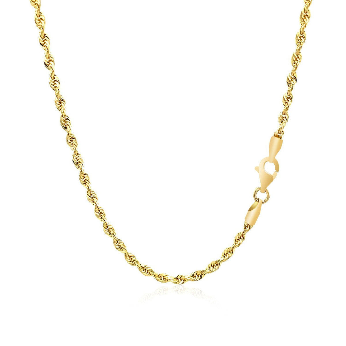 Cadena de soga de oro amarillo macizo de 10k y 2.5 mm con corte de diamante