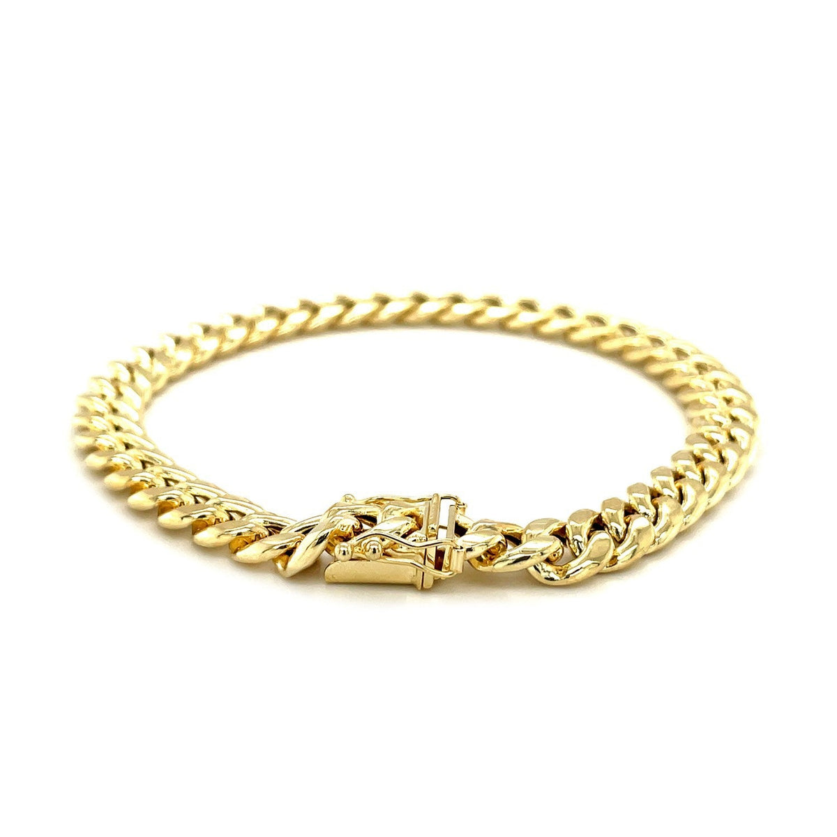 Pulsera semirrígida cubana Miami de oro amarillo de 14k y 7,5 mm