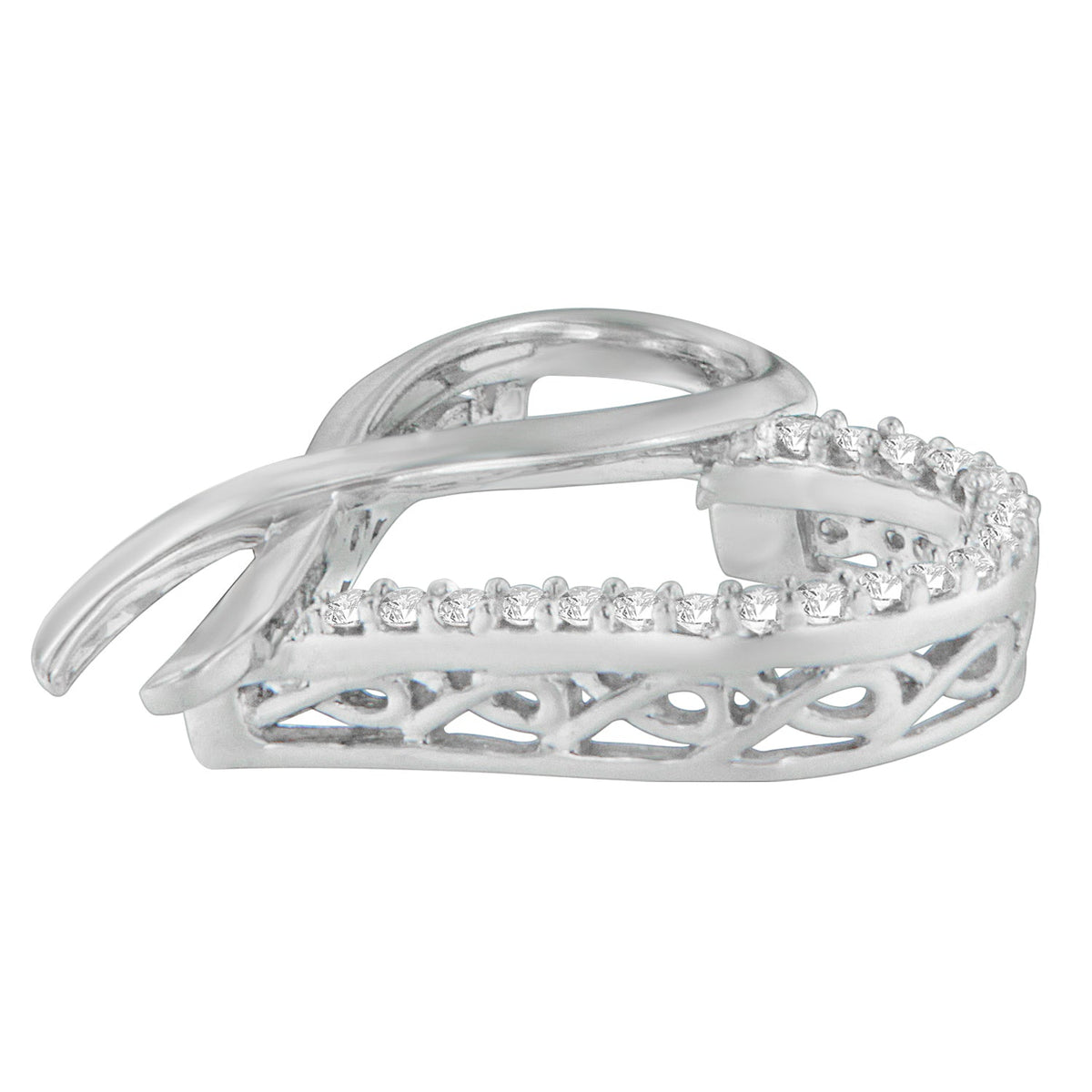 Collar con colgante de cinta y corazón con acento de diamante de talla redonda de 1/4 cttw de plata de ley .925 (H-I, I2-I3)