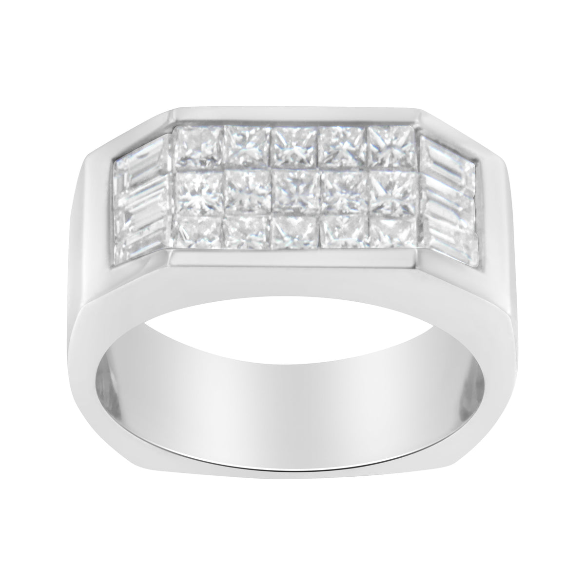 Anillo de diamantes de oro blanco de 14 quilates (1 3/4 quilates en total, color G-H, claridad VS2-SI1)