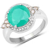 Anillo de plata de ley .925 con esmeralda auténtica de 3.51 quilates, diamantes color champán y diamantes blancos
