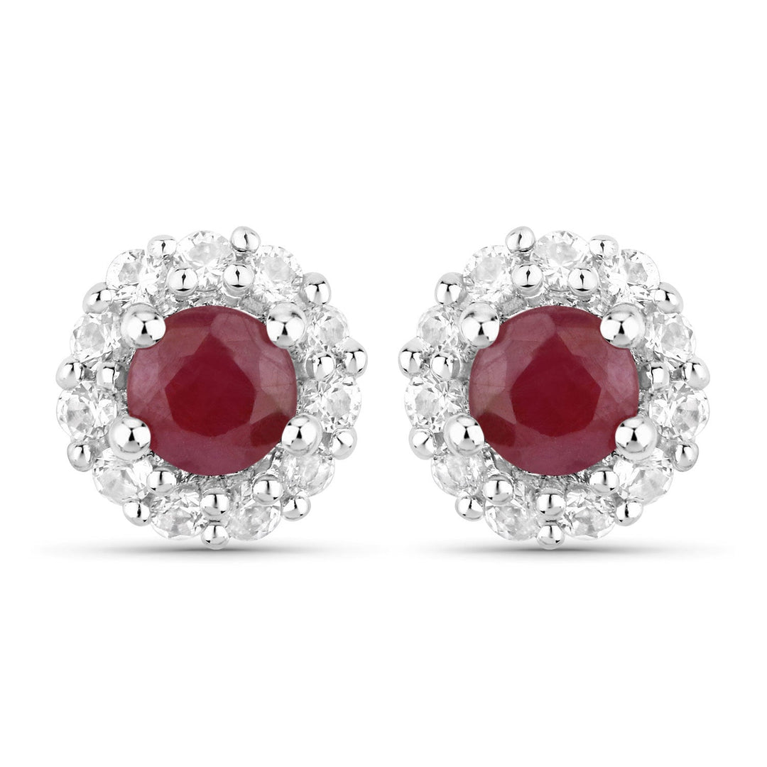 2.17 Carat Genuine Ruby and White Topaz .925 Sterling Silver Jewelry Set