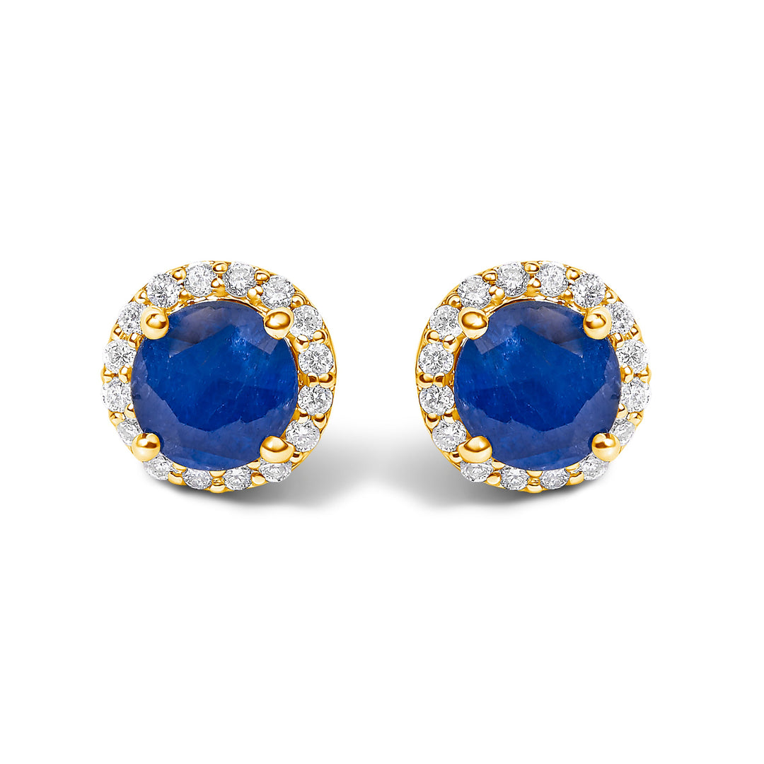 Pendientes de oro blanco de 10K con amatista morada y halo de diamantes de 1/6 Cttw