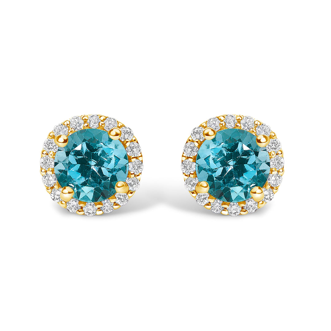 Pendientes de oro blanco de 10K con amatista morada y halo de diamantes de 1/6 Cttw