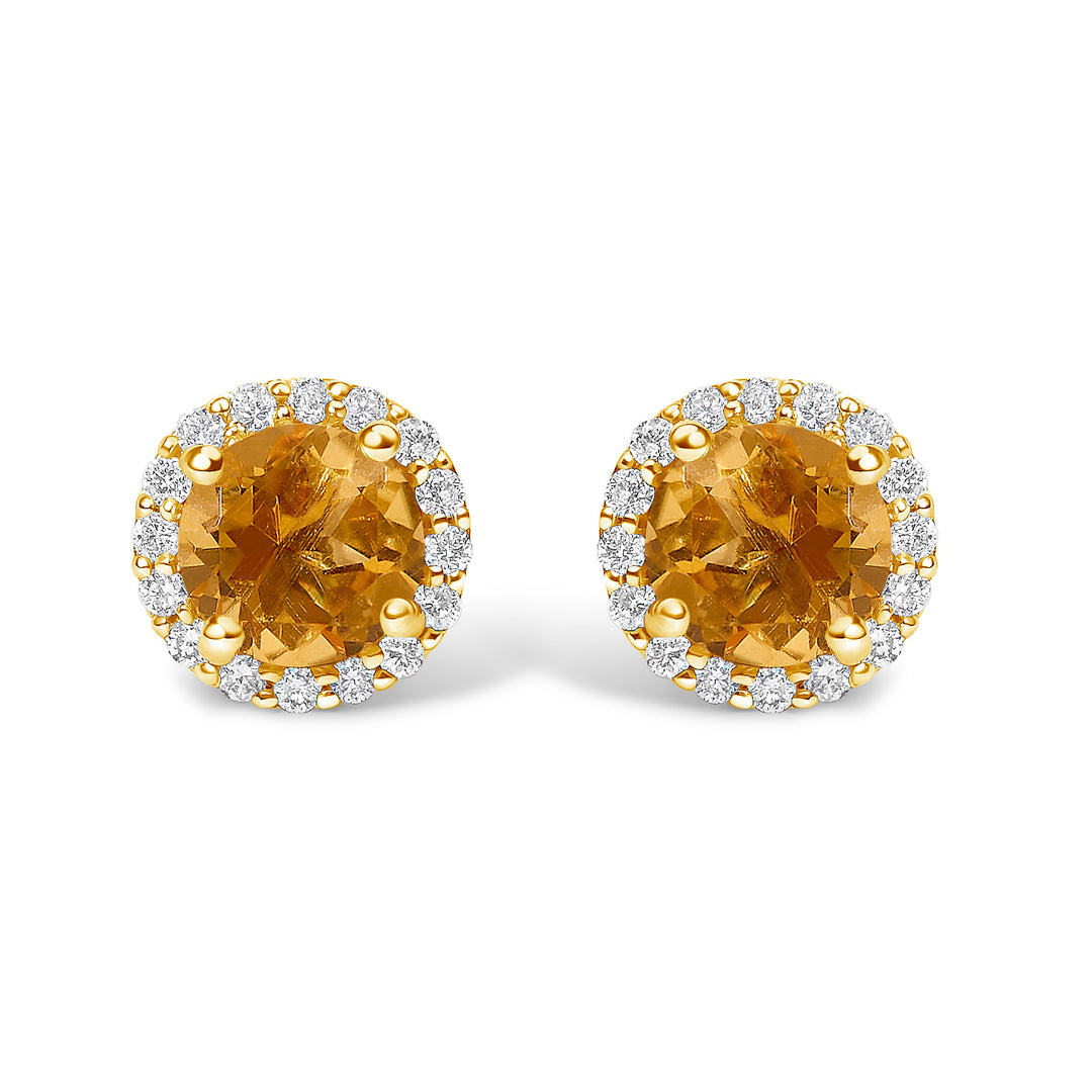 Pendientes de oro blanco de 10K con amatista morada y halo de diamantes de 1/6 Cttw
