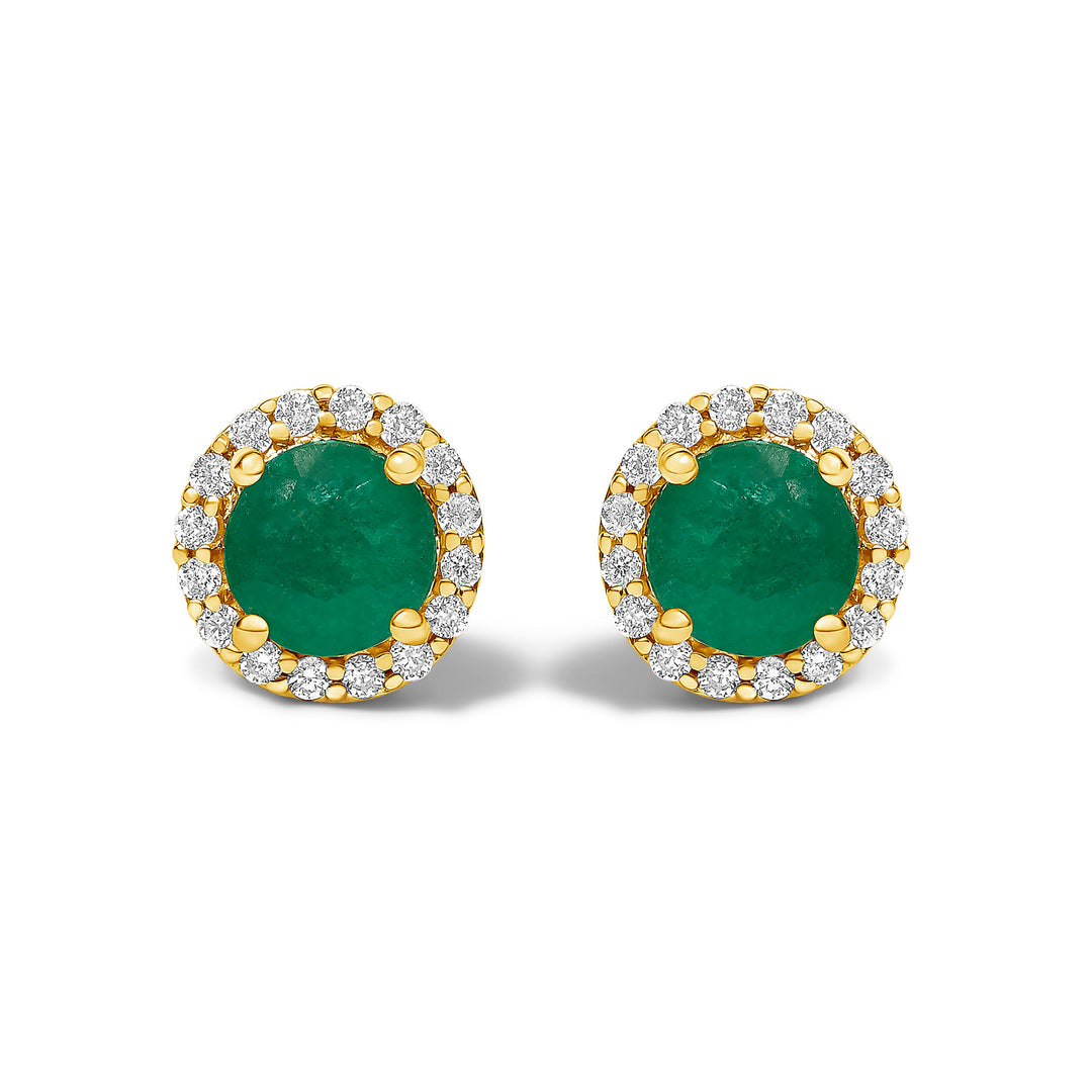 Pendientes de oro blanco de 10K con amatista morada y halo de diamantes de 1/6 Cttw