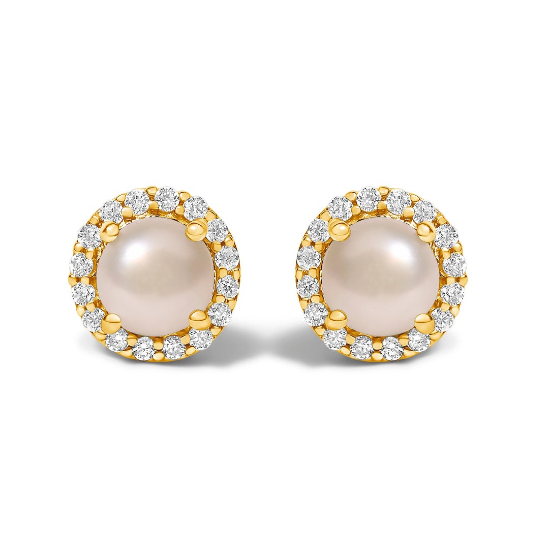Pendientes de oro blanco de 10K con amatista morada y halo de diamantes de 1/6 Cttw