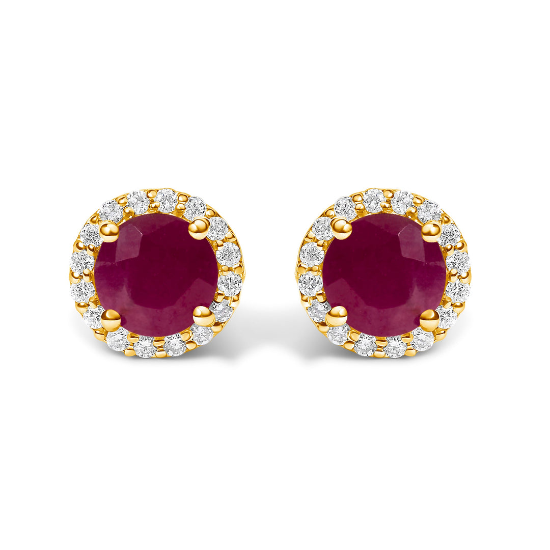 Pendientes de oro blanco de 10K con amatista morada y halo de diamantes de 1/6 Cttw