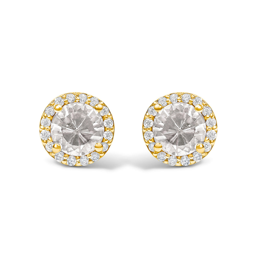 Pendientes de oro blanco de 10K con amatista morada y halo de diamantes de 1/6 Cttw