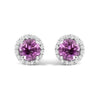 Pendientes de oro blanco de 10K con amatista morada y halo de diamantes de 1/6 Cttw
