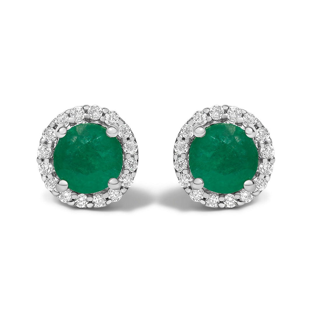 Pendientes de oro blanco de 10K con amatista morada y halo de diamantes de 1/6 Cttw