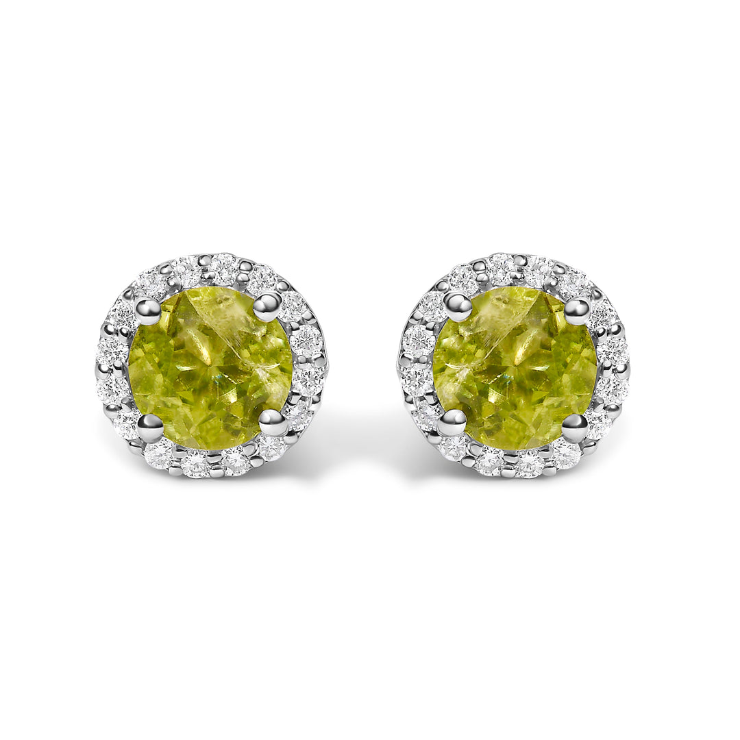 Pendientes de oro blanco de 10K con amatista morada y halo de diamantes de 1/6 Cttw