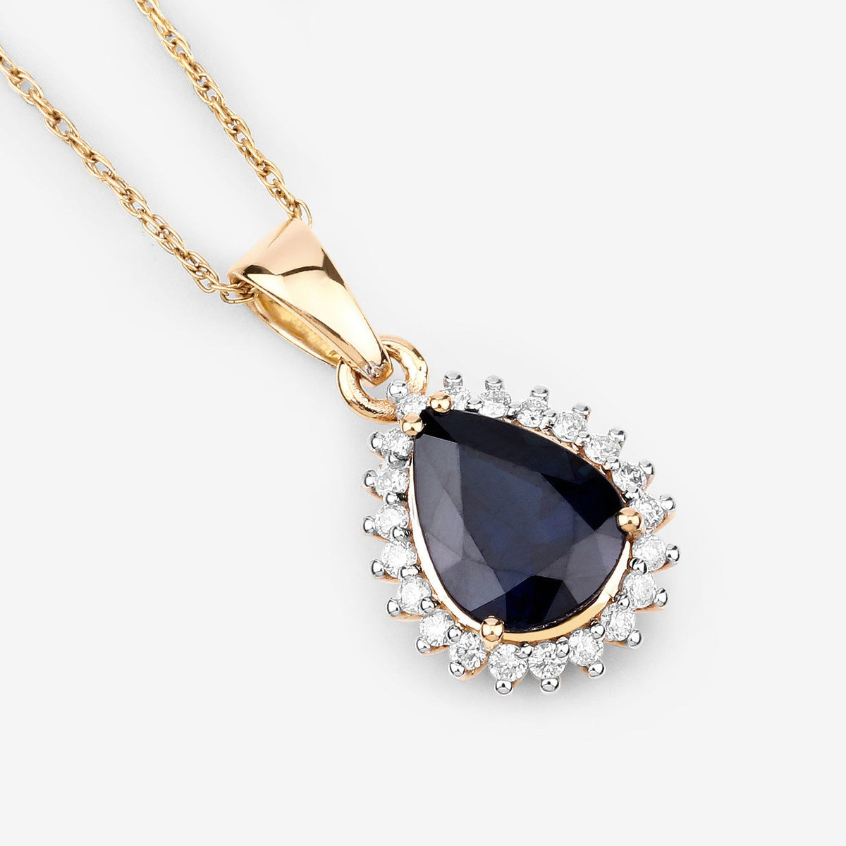 Colgante de oro amarillo de 14 quilates con zafiro azul genuino de 2,09 quilates y diamantes blancos - imagen 4 de 14