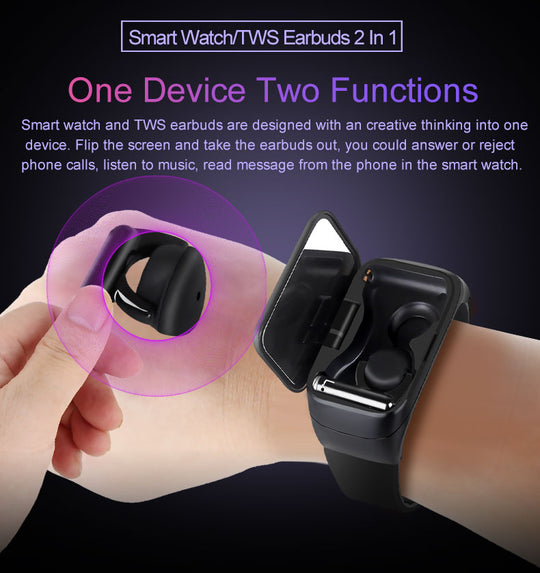 2-in-1 Wireless Bluetooth Headset Smart Watch - Waterproof with Storage Compartment