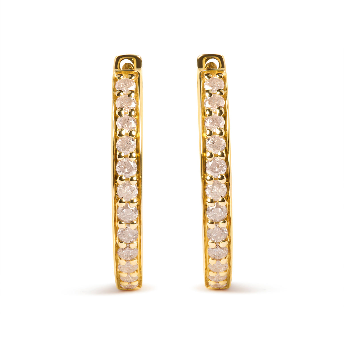 Pendientes de aro de oro amarillo de 10K con diamantes redondos de 1/2 quilate (Color I-J, Claridad I2-I3)