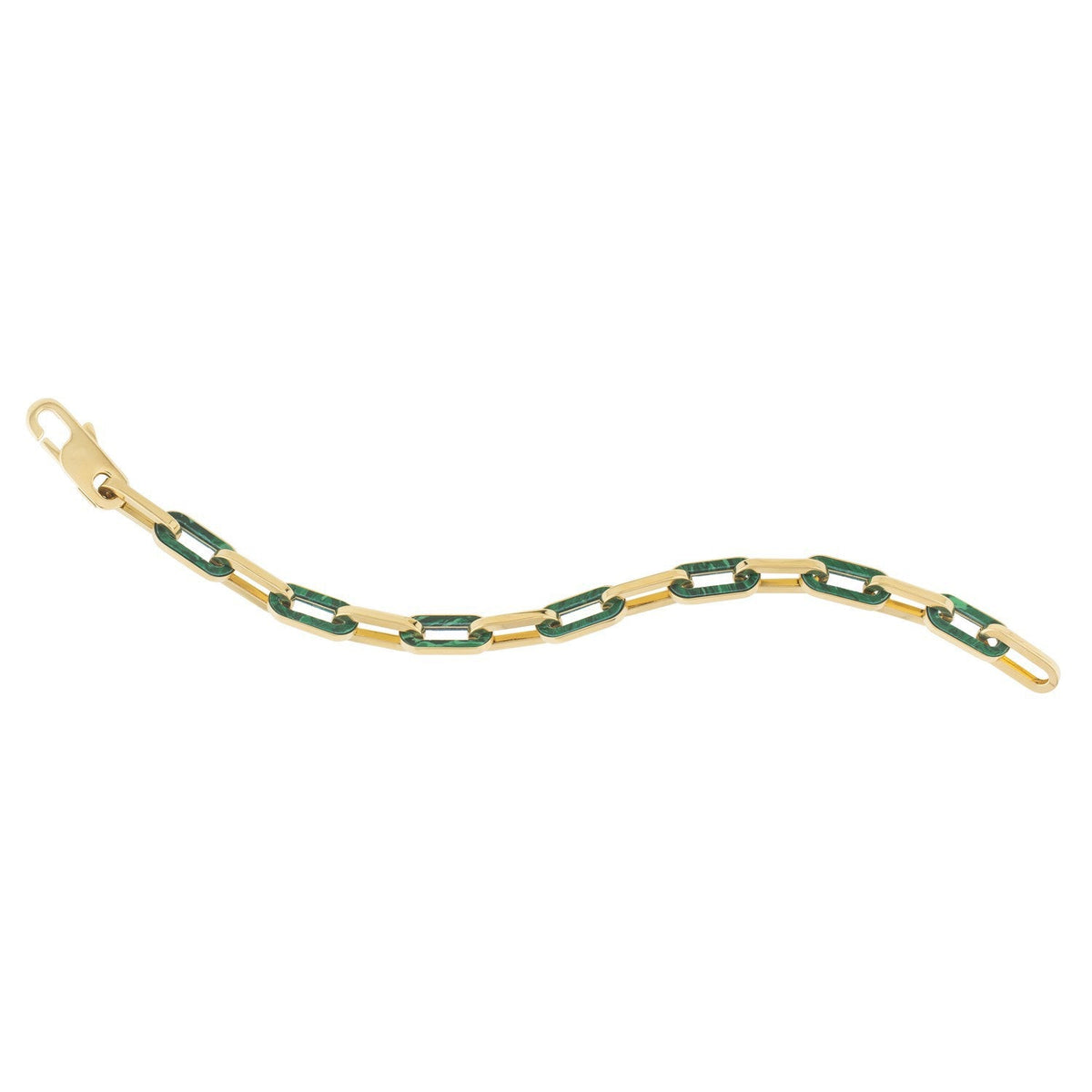 Pulsera de eslabones de malaquita de oro amarillo de 14k con diseño de clip (7.00 mm)