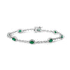 10K White Gold Oval Green Emerald & Diamond Alternating Link Bracelet
