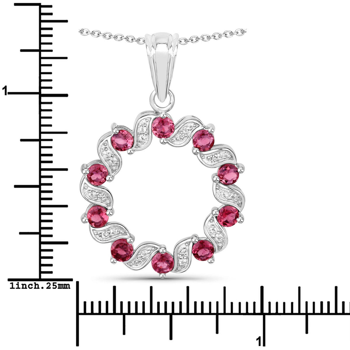 Colgante de plata de ley .925 con turmalina rosa auténtica de 1,30 quilates y topacio blanco