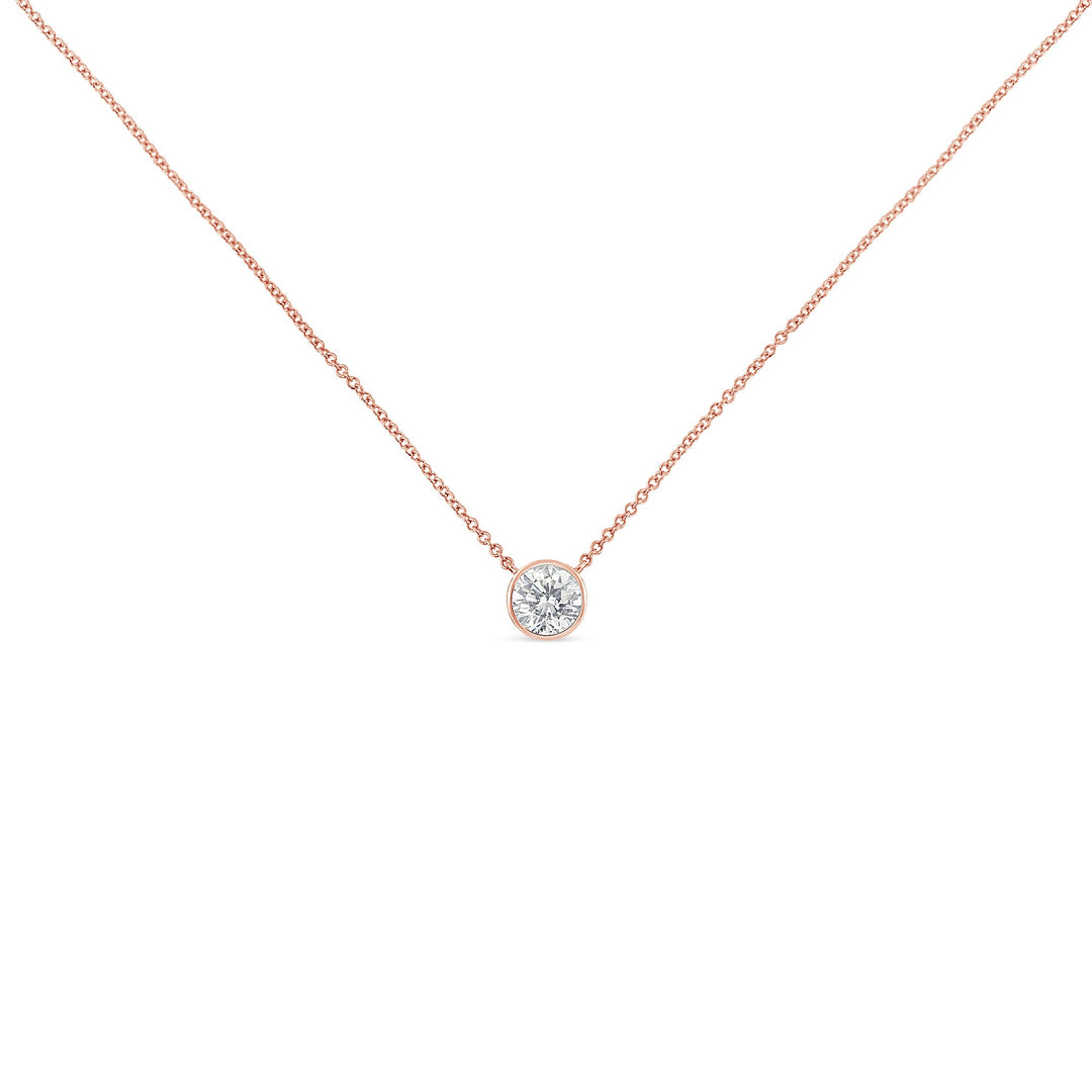2 Micron 14K Rose Gold Plated Sterling Silver Bezel-Set Diamond Solitaire Pendant Necklace (1/3 cttw, H-I Color, I1-I2 Clarity)