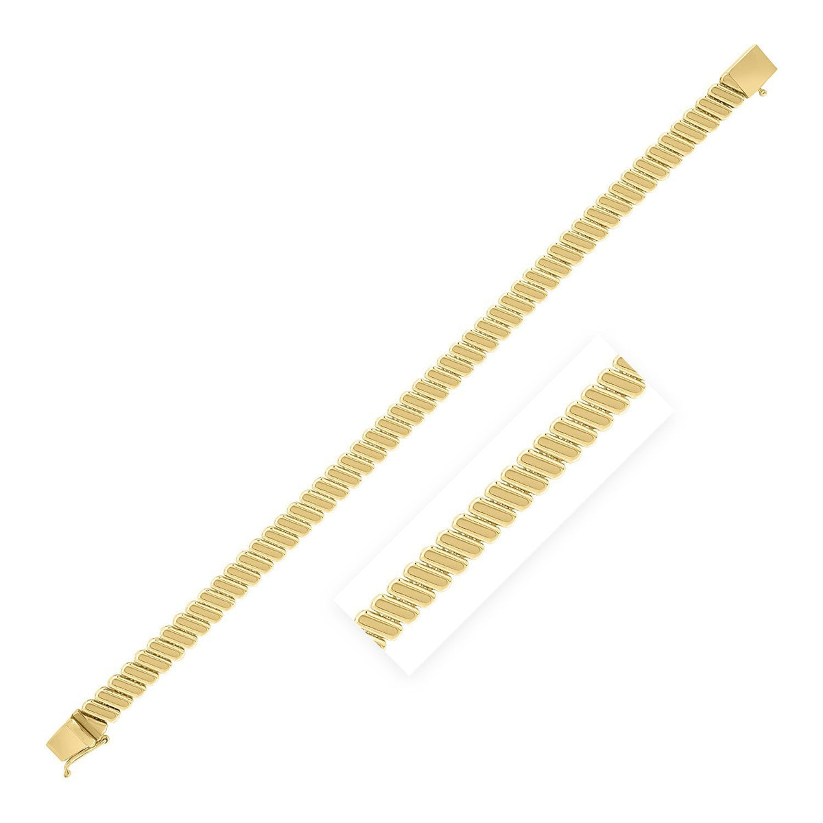Pulsera de eslabones acanalados de oro amarillo de 14k (7.00 mm)