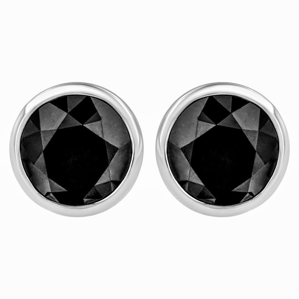 14K White Gold 1/2 Cttw Round Brilliant-Cut Black Diamond Bezel-Set Stud Earrings with Screw Backs (Fancy Color-Enhanced, I2-I3 Clarity)