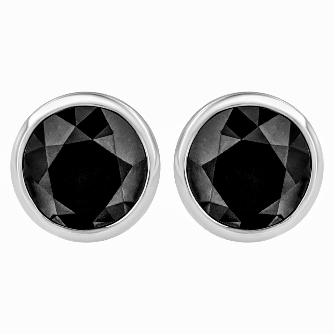 14K White Gold 1/2 Cttw Round Brilliant-Cut Black Diamond Bezel-Set Stud Earrings with Screw Backs (Fancy Color-Enhanced, I2-I3 Clarity)