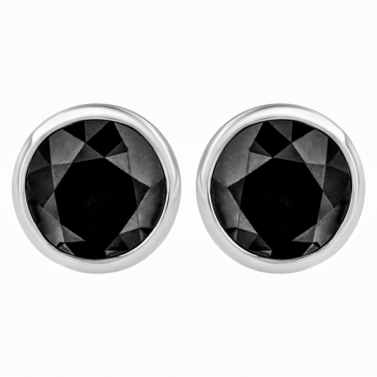 14K White Gold 1/2 Cttw Round Brilliant-Cut Black Diamond Bezel-Set Stud Earrings with Screw Backs (Fancy Color-Enhanced, I2-I3 Clarity)