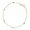 14K Yellow Gold Alternating Green Emerald and Diamond Bezel Station Chain Bracelet - Size 7.5 inch