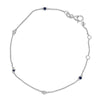 14K White Gold Alternating Blue Sapphire and Diamond Bezel Station Chain Bracelet - Size 7.5 inch