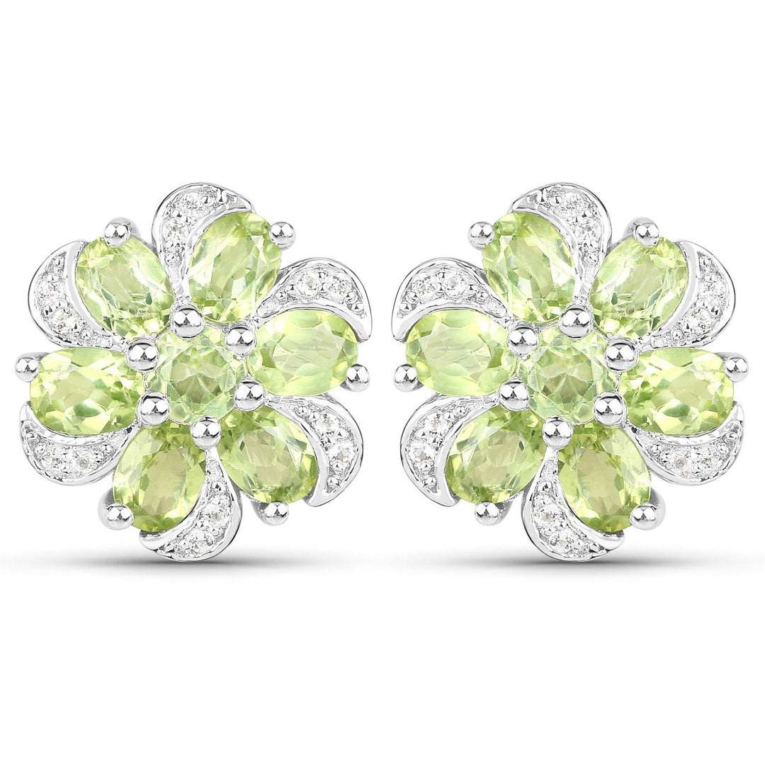 8.04 Carat Genuine Peridot and White Topaz .925 Sterling Silver 3 Piece Jewelry Set (Ring, Earrings, and Pendant w/ Chain)