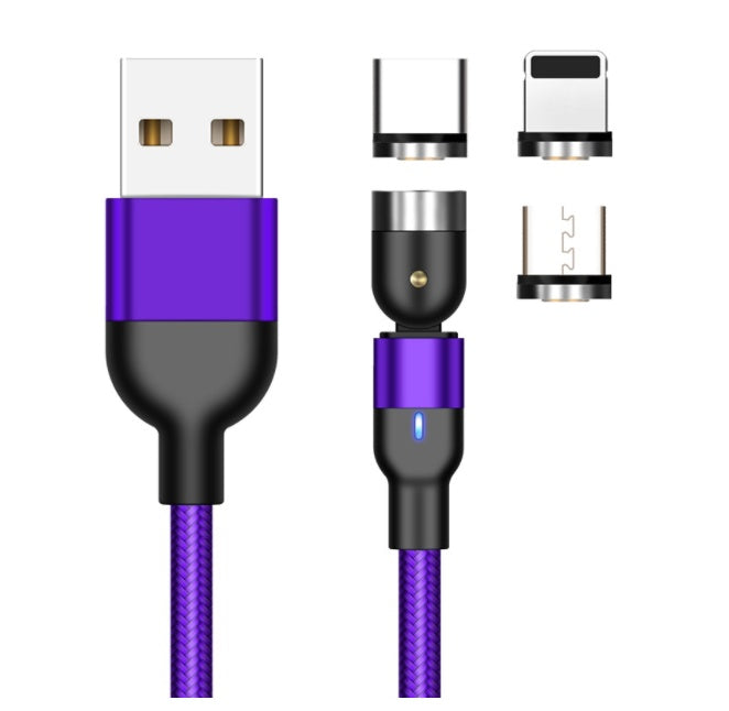 Essager 360° Magnetic Rotating Fast-Charge Cable – USB-C, Micro-USB & Lightning, LED Indicator