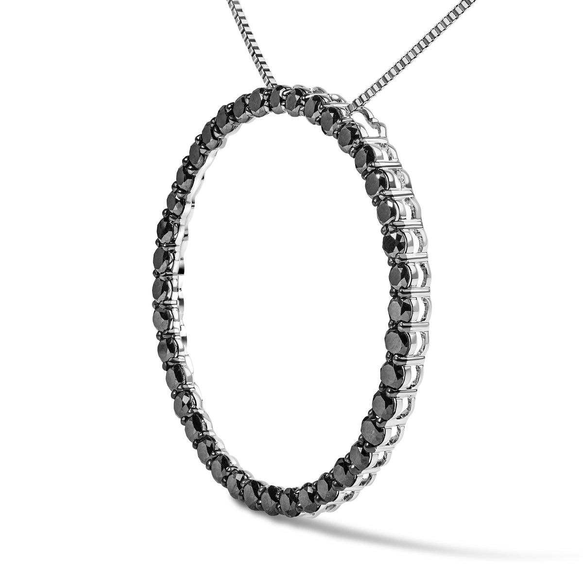 Collar con colgante de plata de ley .925 con diamantes negros de 4.0 Cttw en aro abierto y círculo de 18" (Color Negro, Claridad I2-I3)