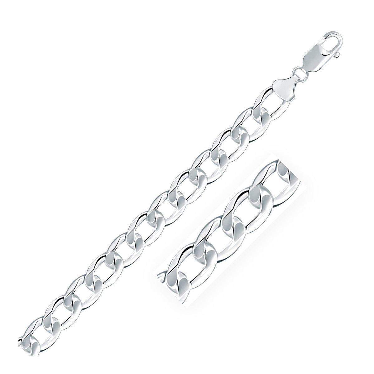 Cadena estilo barbada de plata de ley de 8,4 mm con baño de rodio