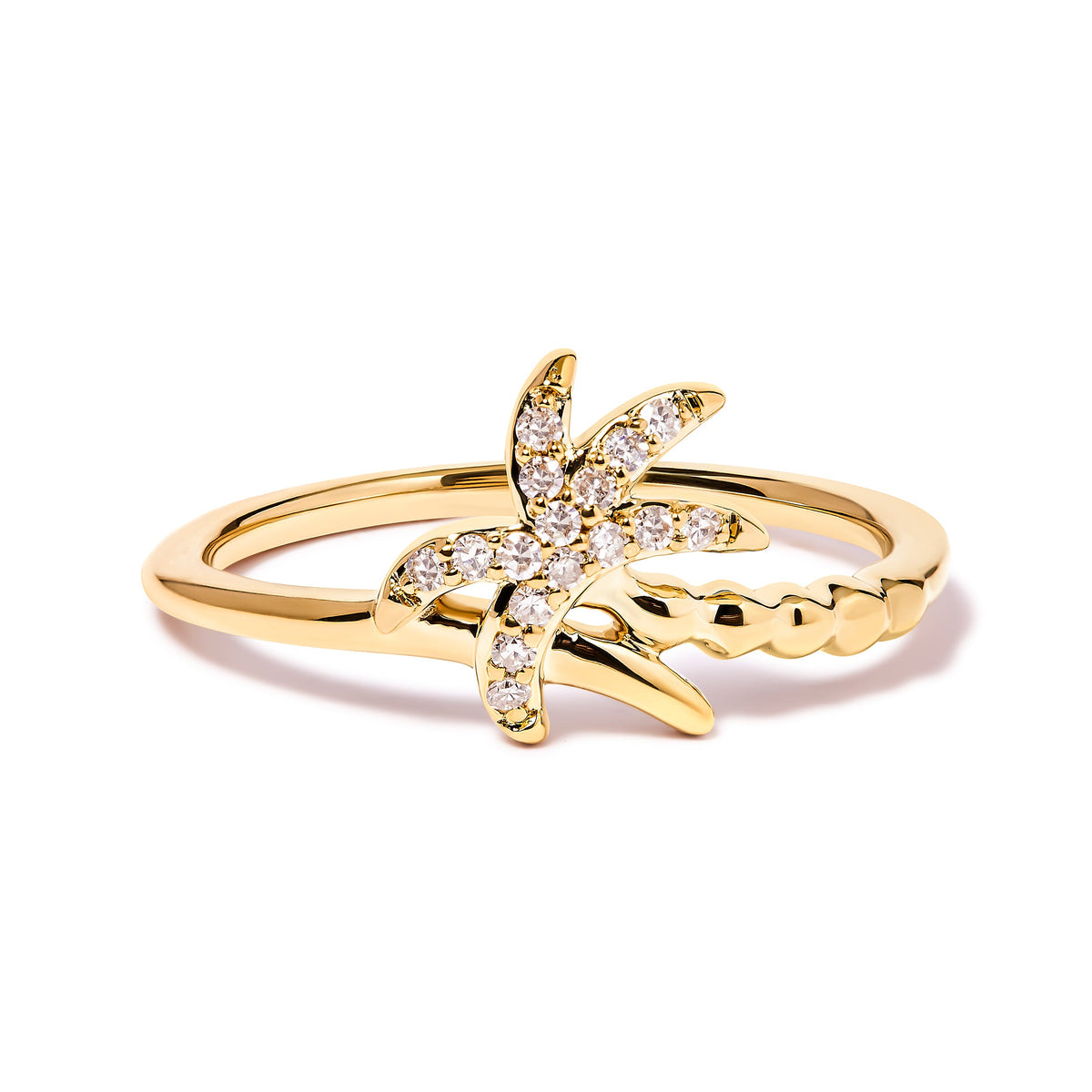 Anillo Llamativo de Oro Amarillo de 10K con Diamante de 1/10 Cttw y Palma (Color H-I, Claridad I1-I2) - Talla 7