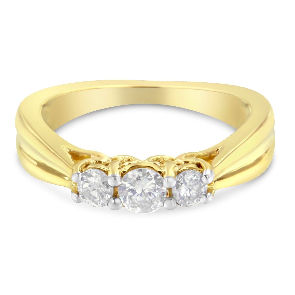 Anillo de tres diamantes de oro amarillo de 10K (0,50 cttw, color J-K, claridad I2-I3)