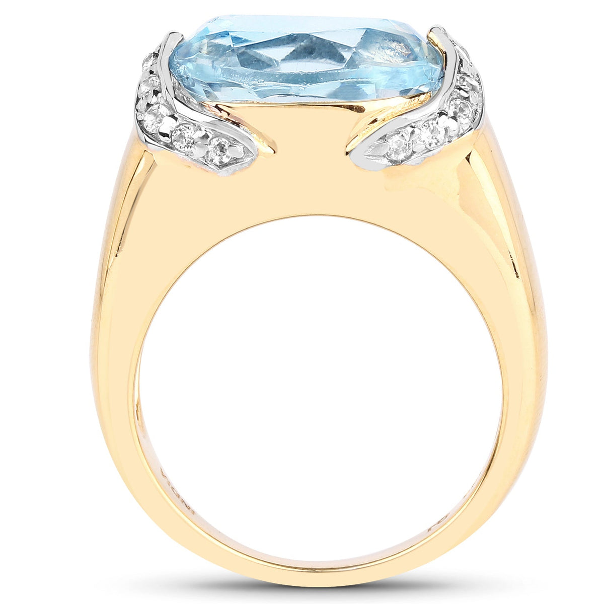 Anillo de plata de ley .925 con topacio azul genuino de 6,56 quilates y topacio blanco, chapado en oro amarillo de 14 quilates