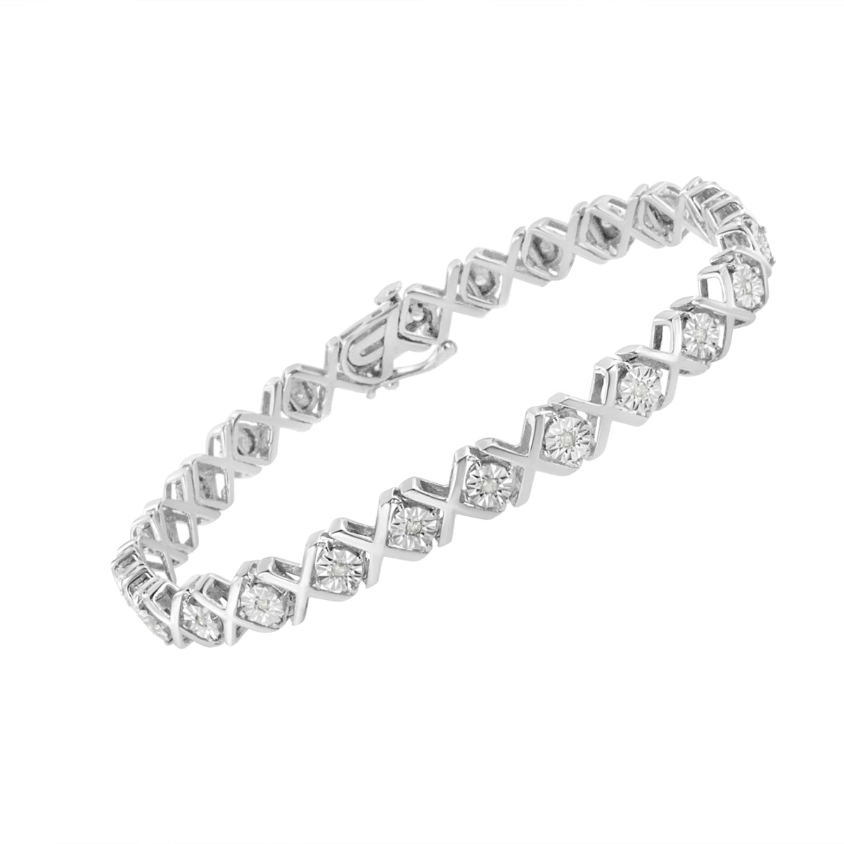 Pulsera de eslabones en "X" de plata de ley .925 con diamantes engastados "milagro" de 1/4 qt. (Color I-J, Claridad I3) - 7.25"