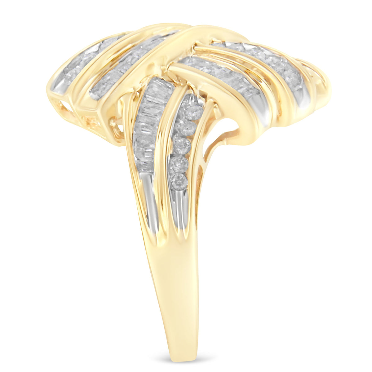 Anillo de cóctel de diamantes de oro amarillo de 10 quilates (1,2 quilates en total, color I-J, claridad I2-I3) - Talla 8