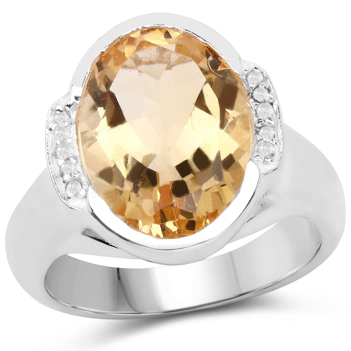 Anillo de plata de ley .925 con citrino genuino de 5.05 quilates y diamantes blancos