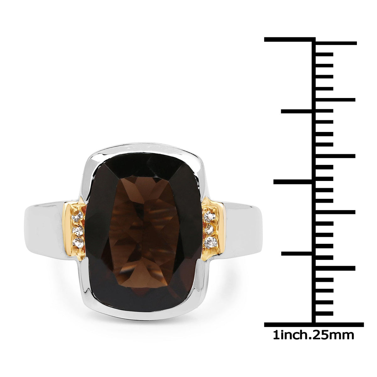 Anillo de plata de ley .925 con cuarzo ahumado genuino de 5,51 quilates y topacio blanco, chapado en dos tonos