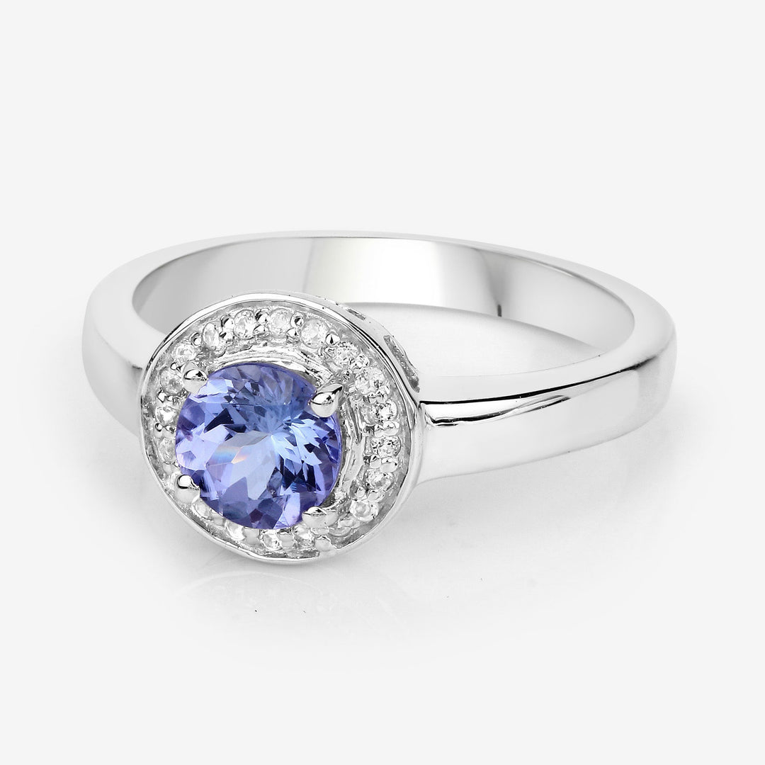 1.05 Carat Genuine Tanzanite and White Topaz .925 Sterling Silver Ring
