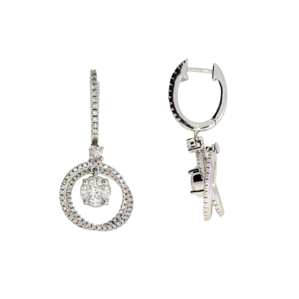 Pendientes colgantes con diamantes auténticos de 1,00 qt en oro blanco de 14 kt